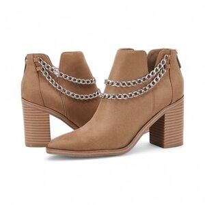 PiePieBuy Suede Chain Ankle Boots | Block Heel Tan Booties | Size 9 BNIB